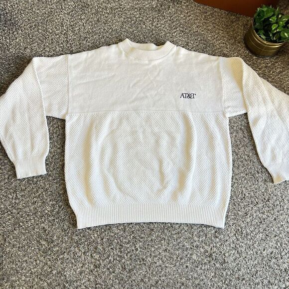 Vintage 90’s At&T Textured Knit Pullover Sweater Off White Color Men’s Large L - Picture 1 of 6